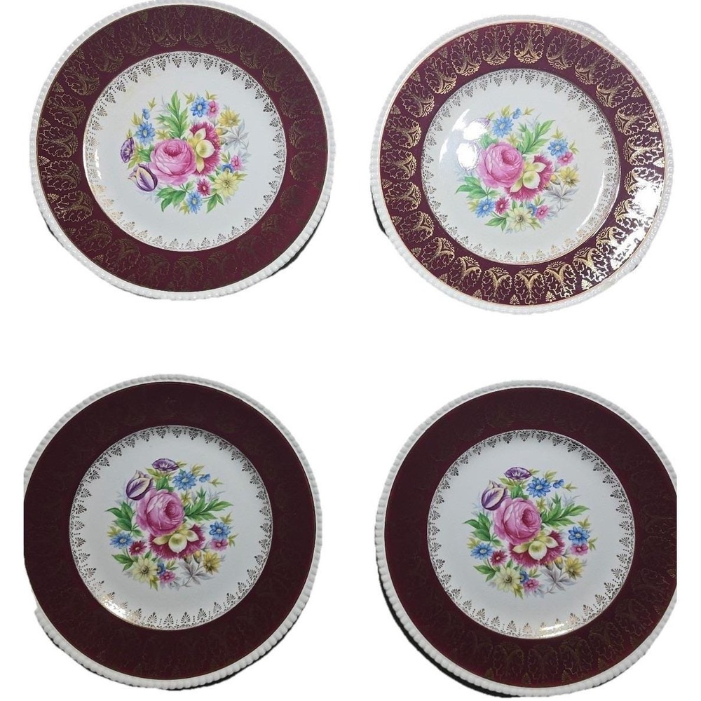 Simpsons Potters Solian Ware Dinner‎ Plates Maroon 777 (4)  *crazing, chip